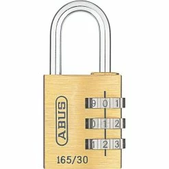 Abus Vorhängeschloss 165/30, 31mm, 3-fach Zahlenschloss, Wetterfest, Level 3, Messing
