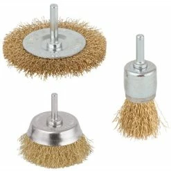 Wolfcraft Drahtbürste 2739000, 3teiliges-Set, Für Bohrmaschine, Messing, Rundschaft