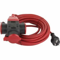 REV Ritter REV Verlängerungskabel 10m, 3-fach Schutzkontakt, IP44, Außen, Rot