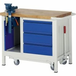 Rau Werkbank Basic 8183-2, Mit Schraubstock, 100 X 88 X 70cm, Mit 3 Schubladen, Fahrbar