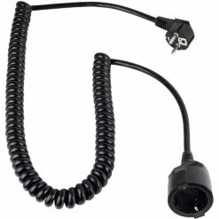 AS SCHWABE As-Schwabe Strom-Verlängerungskabel 70425, 1 - 4 M, Schutzkontakt, Spiralkabel, Schwarz