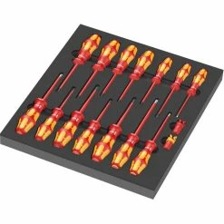 Wera Schraubendreher 9711 Schaumstoffeinlage VDE, Elektro VDE, Schlitz, Kreuz, Torx, 16-teilig