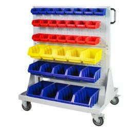 ADB Kleinteilemagazin Rollwagen 19755, Aus Metall, Fahrbar, 4 Schlitzplatten & 72 Sichtlagerkästen