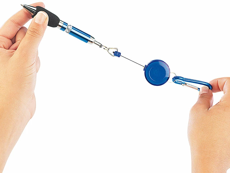 PEARL Kugelschreiber:3er-Set Pen-Rewinder Mit Karabiner-Haken Und Gürtelclip, 60 Cm Leine 1 PEARL Kugelschreiber:3er-Set Pen-Rewinder Mit Karabiner-Haken Und Gürtelclip, 60 Cm Leine