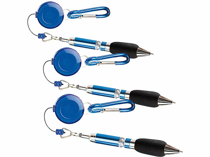 PEARL Kugelschreiber:3er-Set Pen-Rewinder Mit Karabiner-Haken Und Gürtelclip, 60 Cm Leine 2 PEARL Kugelschreiber:3er-Set Pen-Rewinder Mit Karabiner-Haken Und Gürtelclip, 60 Cm Leine – Bild 2
