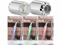Infactory Wasserhahnaufsaetze:2 Dynamo-LED-Wasserhahnaufsätze Zur Temperaturkontrolle, 3 Farben