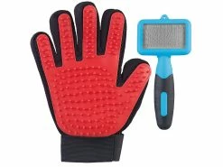 Infactory Katzenhandschuh:2in1-Fellpflege-Set Für Hunde Und Katzen Mit Bürste Und Handschuh