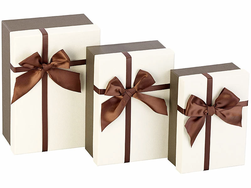 Your Design Geschenkebox:6er-Set Edle Geschenk-Boxen Mit Brauner Schleife, 3 Größen 1 Your Design Geschenkebox:6er-Set Edle Geschenk-Boxen Mit Brauner Schleife, 3 Größen