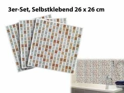 Infactory 3D Fliesenfolie:Selbstklebende 3D-Mosaik-Fliesenaufkleber "Bronze" 26 X 26 Cm, 3er-Set