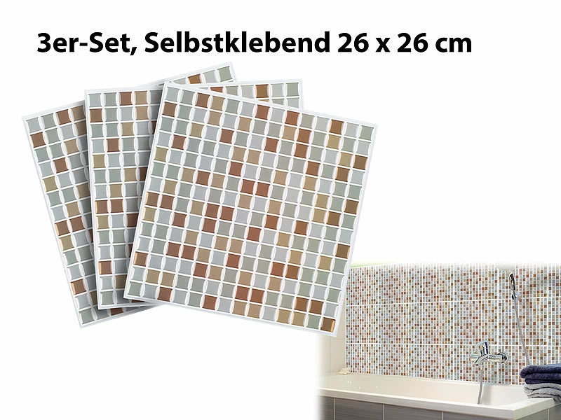 Infactory 3D Fliesenfolie:Selbstklebende 3D-Mosaik-Fliesenaufkleber "Bronze" 26 X 26 Cm, 3er-Set 1 Infactory 3D Fliesenfolie:Selbstklebende 3D-Mosaik-Fliesenaufkleber "Bronze" 26 X 26 Cm, 3er-Set