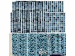 Infactory Wanddeko:Selbstklebende 3D-Mosaik-Fliesenaufkleber "Aqua", 26 X 26 Cm, 20er-Set