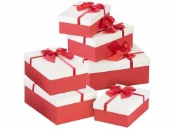 Your Design Geschenkbox:6er-Set Edle Geschenk-Boxen Mit Roter Schleife, 3 Verschiedene Größen