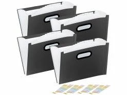 General Office Akten-Ordner:4er-Set Aktenordner Mit 13 Fächern, Register & Tragegriff, Schwarz