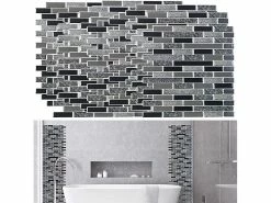 Infactory Klebefliesen:Selbstklebende 3D-Steinwandoptik-Fliesenaufkleber, 26 X 26cm, 20er-Set