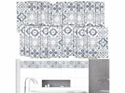 Infactory Fliesenaufkleber Mosaik:Selbstklebende 3D-Bordüre-Fliesenaufkleber, Blau, 30 X 20 Cm, 20er-Set