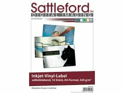 Sattleford Inkjet Vinyl Label:16 Vinyl-Klebefolien Für Inkjet-Drucker, Wetterfest, DIN A4, Weiß