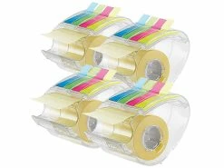 PEARL Klebezettelroller:4er-Set Haftnotizen-Spender Je Mit 10 M Rolle & 80 Index-Haftstreifen