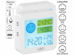 Infactory Co2-Detektor:2er-Set TVOC- & CO2-Messgeräte Mit Uhr, Temperatur, Luftfeuchtigkeit