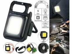 PEARL Arbeitslampe:Multifunktions-Arbeitsleuchte, 5W COB-LED, 500lm, Akku, Flaschenöffner